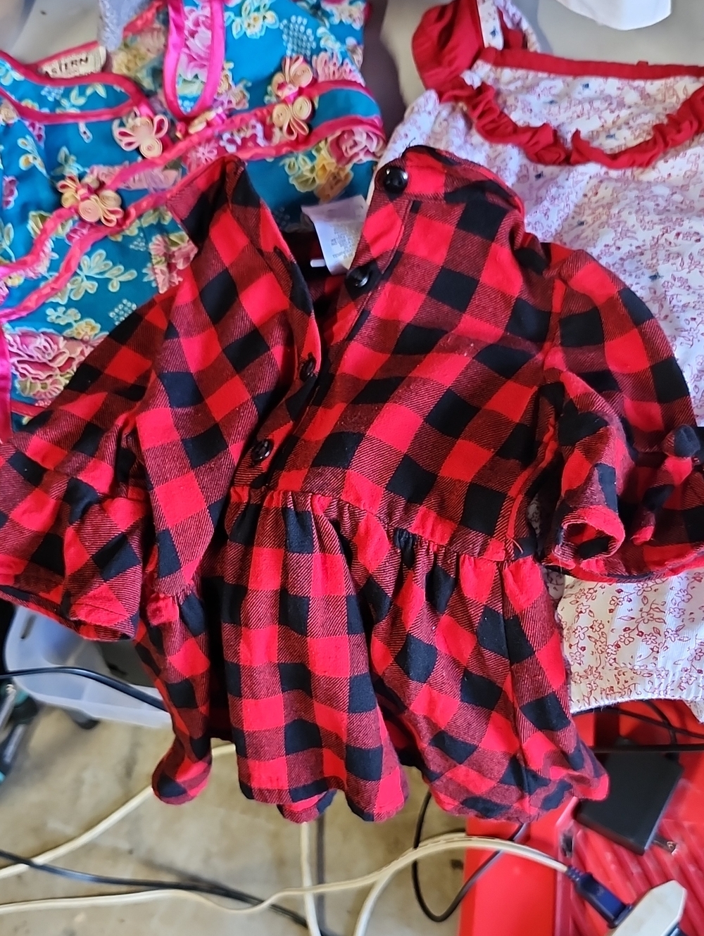 Girls Red and Black Plaid Peplum Nwot Shirt 1 Onsie 1 Top Onsiie Berts Bees